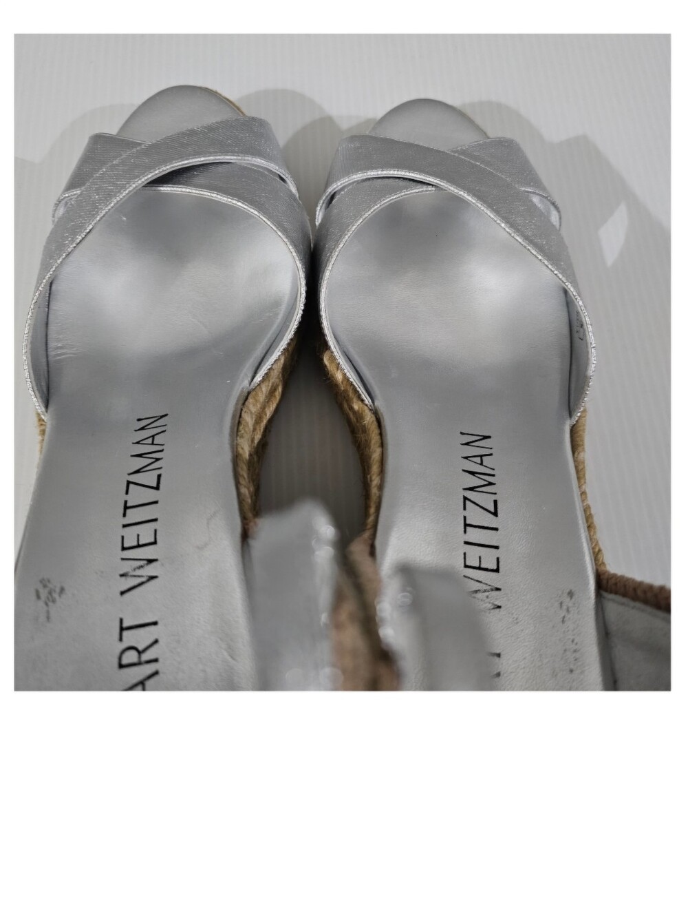 Stuart Weitzman Mirela II Espadrille Wedge Sandal Metallic Silver Womens 9 - Picture 10 of 13